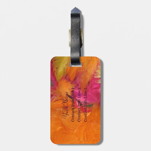 Sinaasappel, roze feathers Monogram Bag Bagagelabe Bagagelabel (Achterkant verticaal)