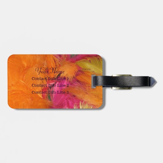 Sinaasappel, roze feathers Monogram Bag Bagagelabe Bagagelabel (Achterkant horizontaal)