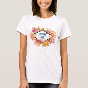 Sinaasappel & Roze Floral Bouquet - Birthday Girl T-shirt