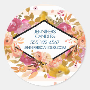 Sinaasappel & Roze Floral Bouquet Business Ronde Sticker
