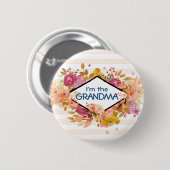 Sinaasappel & Roze Floral Bouquet Grandma Ronde Button 5,7 Cm (Voorkant /achterkant)
