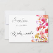 Sinaasappel roze geel wildflower zomer bruidsmeisj kaart (Voorkant)