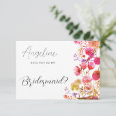 Sinaasappel roze geel wildflower zomer bruidsmeisj kaart (Staand voorkant)