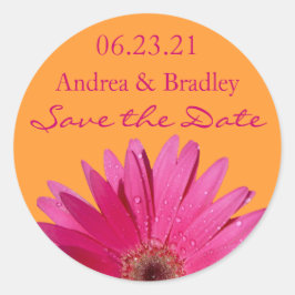 Sinaasappel Roze Gerbera Daisy Save the Date Stick Ronde Sticker