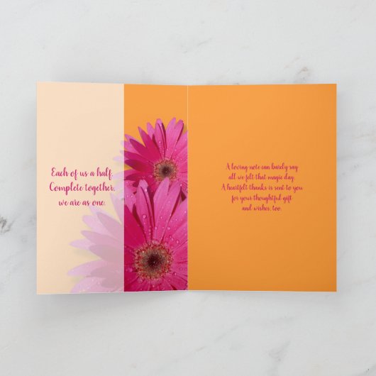 Sinaasappel Roze Gerbera Madelief Bruiloft Dank Je Bedankkaart (Binnen)