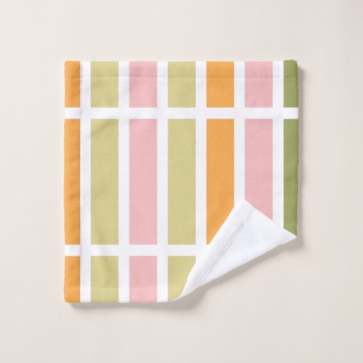 Sinaasappel Roze Goud en Groene Strepen Bad Handdoek (Wasdoekje)