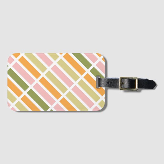 Sinaasappel Roze Goud en Groene Strepen Bagagelabel (Voorkant (horizontaal))