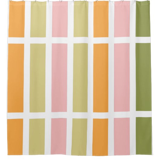Sinaasappel Roze Goud en Groene Strepen Douchegordijn (Voorkant)