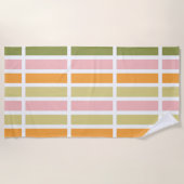 Sinaasappel Roze Goud en Groene Strepen Strandlaken (Voorkant)