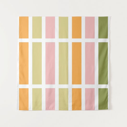 Sinaasappel Roze Goud en Groene Strepen Wandkleed (Voorkant)