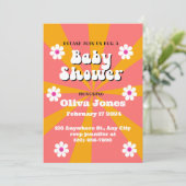 Sinaasappel & Roze Groovy Retro Baby shower Kaart (Staand voorkant)