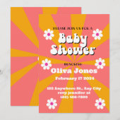 Sinaasappel & Roze Groovy Retro Baby shower Kaart (Voorkant / Achterkant)