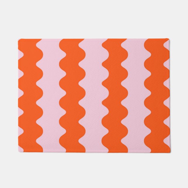 Sinaasappel Roze Groovy Stripe Moderne Minimalisti Deurmat (Voorkant)