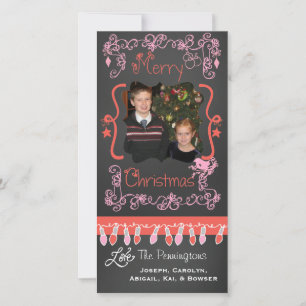 Sinaasappel/roze Kerst fotokaart Feestdagenkaart