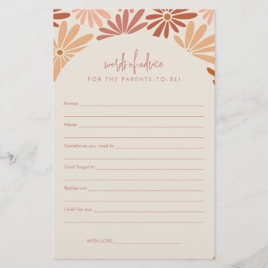 Sinaasappel & Roze Retro Bloemen Groovy Baby Advie (Voorkant)