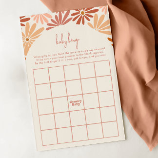 Sinaasappel & Roze Retro Bloemen Groovy Baby Bingo