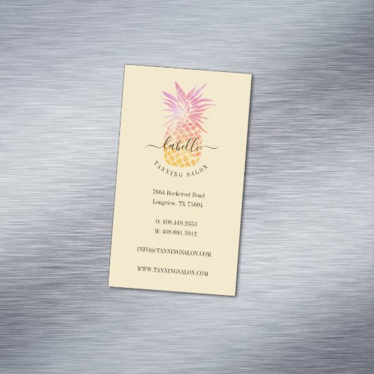 Sinaasappel & Roze Waterverf Tropische Ananas Frui Magnetisch Visitekaartje (Voorbeeld)