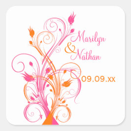 Sinaasappel Roze Wit Bloemen 1.5" Bruiloft Sticker