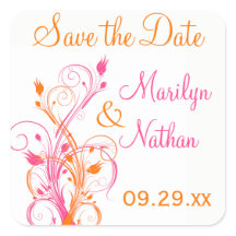 Sinaasappel Roze Wit Bloemen 1.5" Bruiloft Sticker