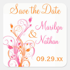 Sinaasappel Roze Wit Bloemen 1.5" Bruiloft Sticker