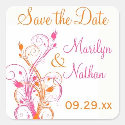 Sinaasappel Roze Wit Bloemen 1.5" Bruiloft Sticker (Voorkant)