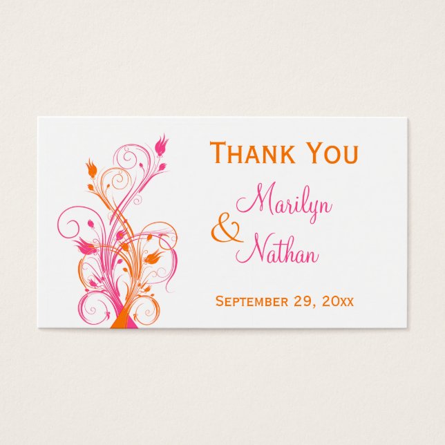 Sinaasappel Roze Wit Bloemen Bruiloft Favor Label Visitekaartje (Voorkant)