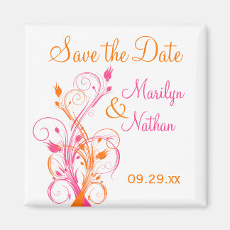 Sinaasappel Roze Wit Bloemen Save the Date Magnet