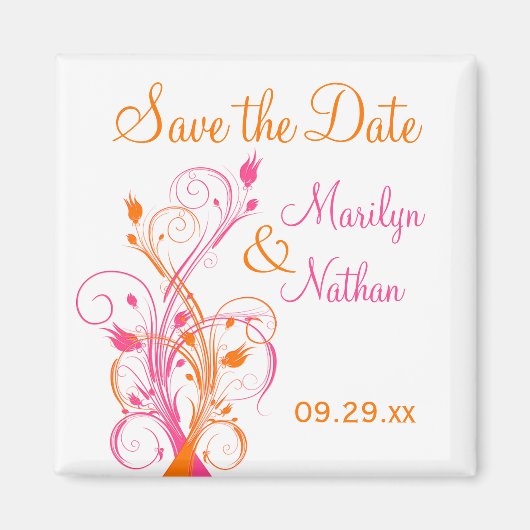 Sinaasappel Roze Wit Bloemen Save the Date Magnet (Voorkant)