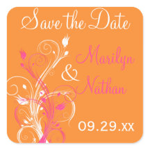 Sinaasappel Roze Wit Bloemen Save the Date Sticker