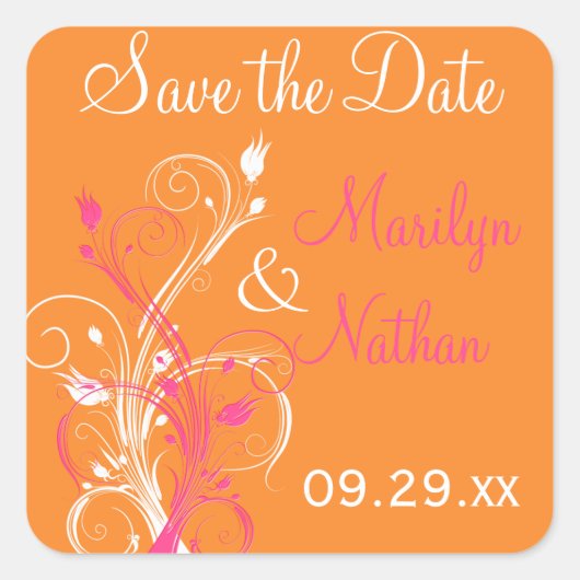 Sinaasappel Roze Wit Bloemen Save the Date Sticker (Voorkant)