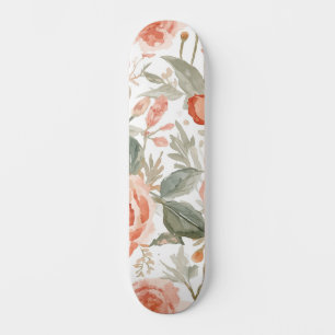 Sinaasappel Rozen Waterverf Botanische Koraal Bloe Persoonlijk Skateboard