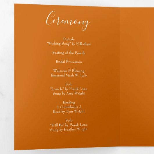 Sinaasappel & Rust Herfst Pioen Roos Trouwprogramm Drieluik Programma (Binnenzijde eerst)