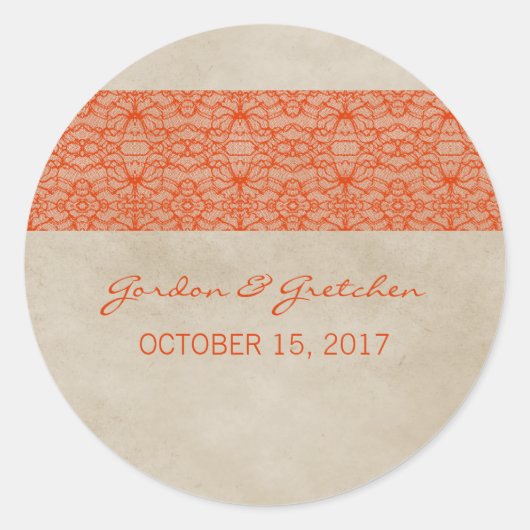 Sinaasappel Rustic Lace Wedding Stickers (Voorkant)