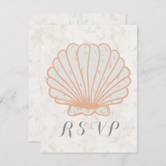 Sinaasappel Rustic Seashell Wedding RSVP Briefkaar Uitnodiging Briefkaart (Voorkant / Achterkant)
