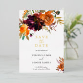 Sinaasappel Rustieke Bloemen Elegante Bruiloft Sav Folie Uitnodiging (Staand Voorkant)