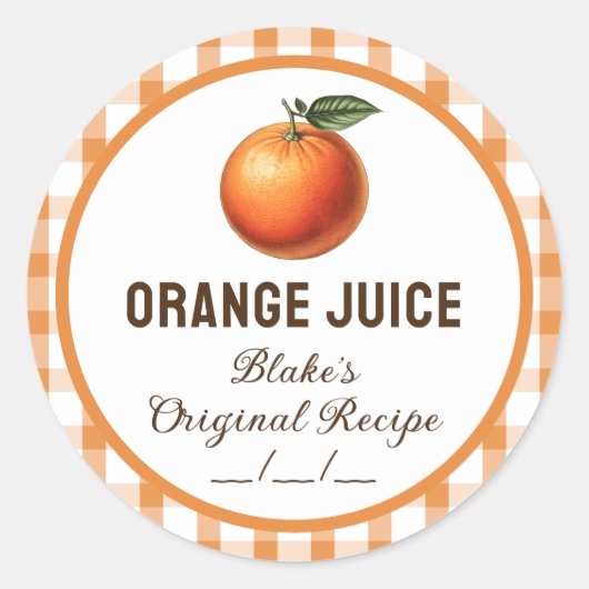 Sinaasappel Sap inblikken label met geruit ontwerp (Voorkant)