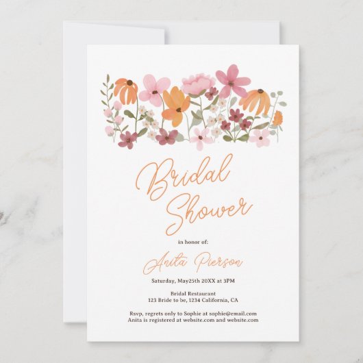 Sinaasappel Schattige Boho Meadow Wildflower vrijg Kaart (Voorkant)