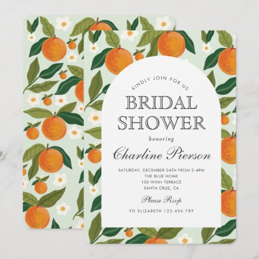 Sinaasappel Schattige Groen Zomer Vrijgezellenfees Kaart (Voorkant / Achterkant)