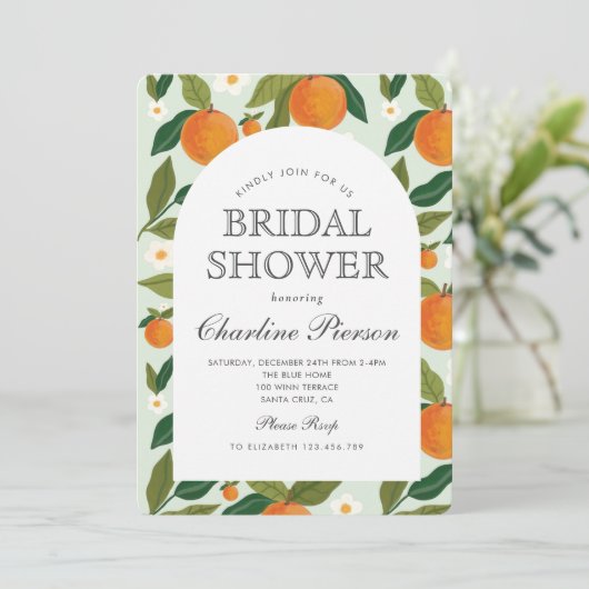 Sinaasappel Schattige Groen Zomer Vrijgezellenfees Kaart (Staand voorkant)