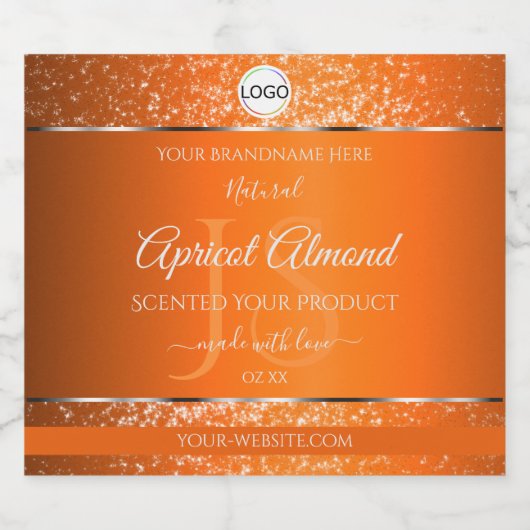 Sinaasappel Silver Logo Initialen Glitter Product Likeurfles Etiket (Enkel label)