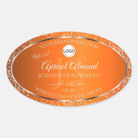 Sinaasappel Silver Logo Initialen Glitter Product Ovale Sticker (Voorkant)