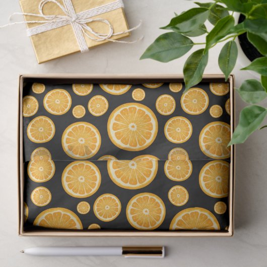 Sinaasappel Slice Citrus Fruit Zwart Tissuepapier (Geschenk)