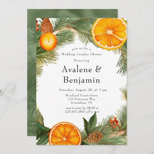 Sinaasappel slice dennen krans bruiloft koppels do kaart (Voorkant / Achterkant)