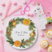 Sinaasappel Slice Groene Pijnnaalden Bruiloft Papieren Bordje (Feest)