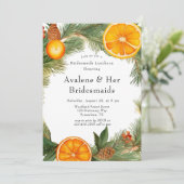 Sinaasappel Slice Pine Wreath Bridesmaids Luncheon Kaart (Staand voorkant)