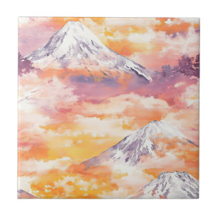 Sinaasappel Sneeuwpieken Zonsondergang Aquarel Nat Tegeltje