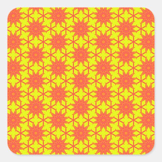 Sinaasappel Starburst Bloem op Geel Vierkante Sticker (Voorkant)