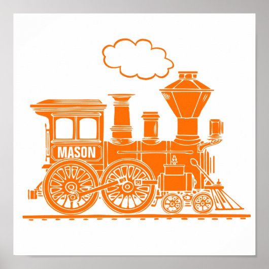 Sinaasappel stoomtrein gepersonaliseerde jongens n poster (Voorkant)