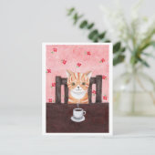 Sinaasappel Tabby Cat Coffee Illustratie Briefkaar Briefkaart (Staand voorkant)