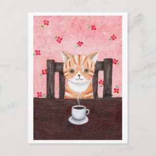Sinaasappel Tabby Cat Coffee Illustratie Briefkaar Briefkaart
